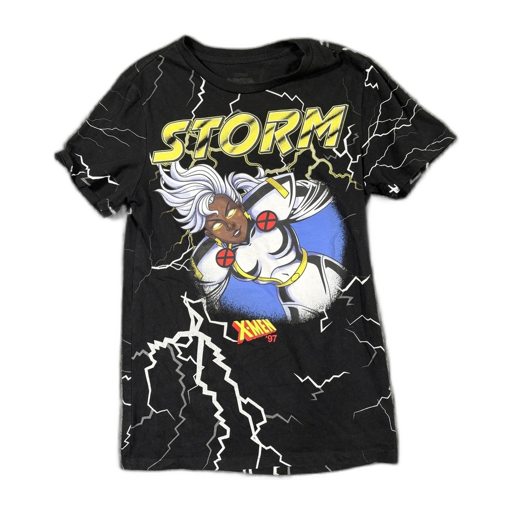Marvel X-Men 97 Storm Lightning All Over Print T Shirt Black Graphic Tee